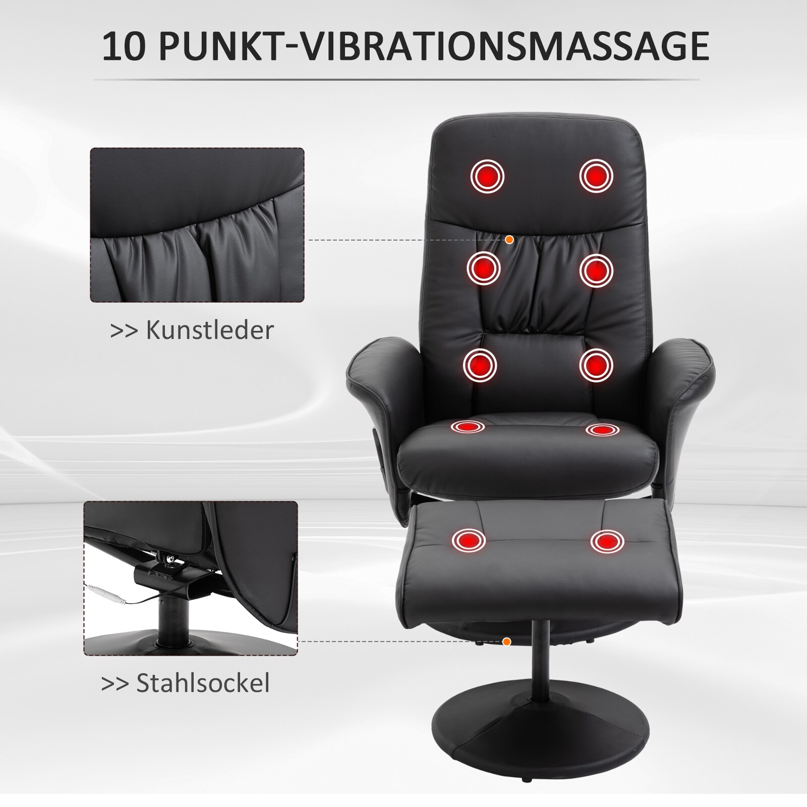 HOMCOM Massagestuhl mit Fußhocker und Fernbedienung B76 x T81 x H105 cm