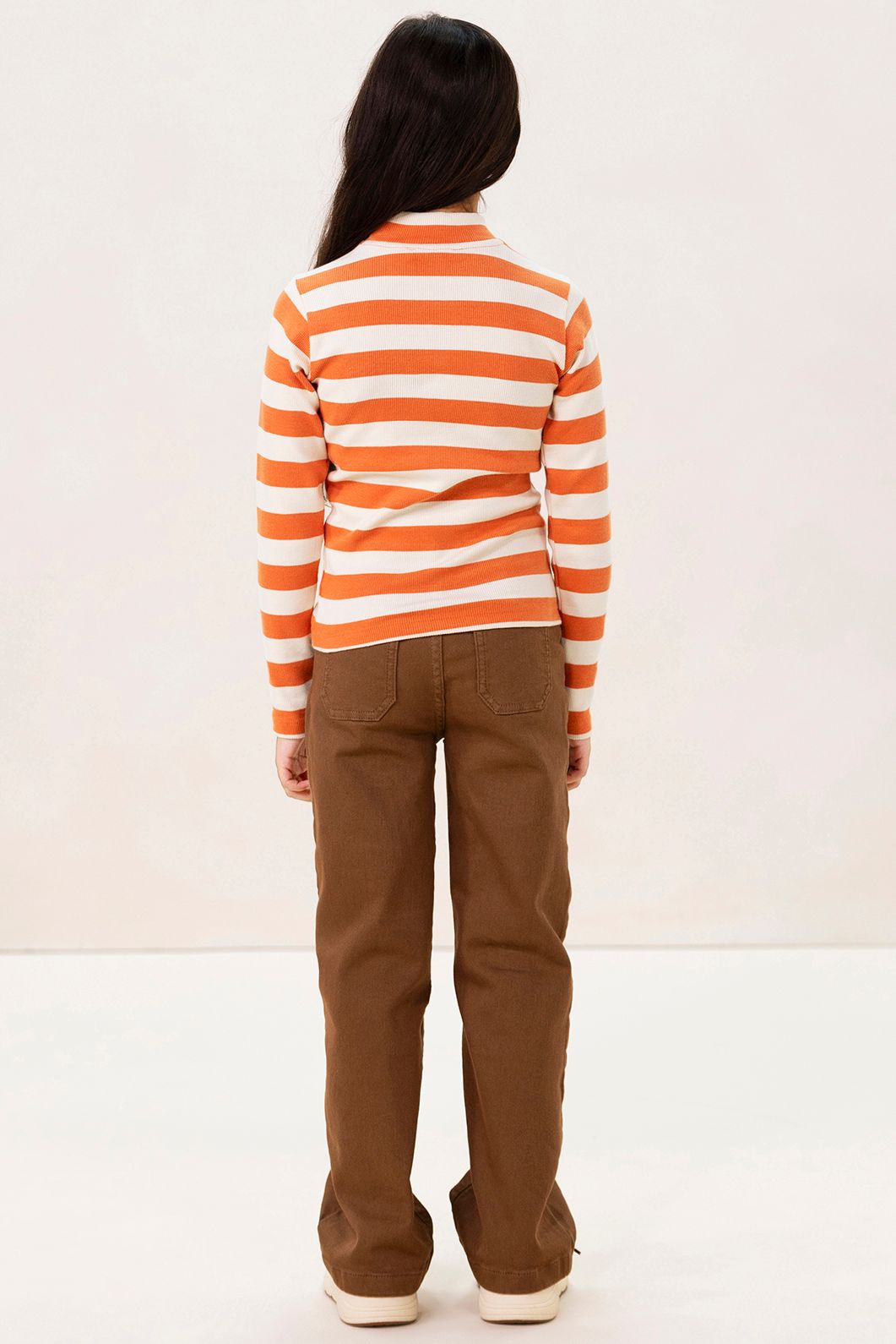 Oranje gestreept longsleeve t-shirt met mock hals