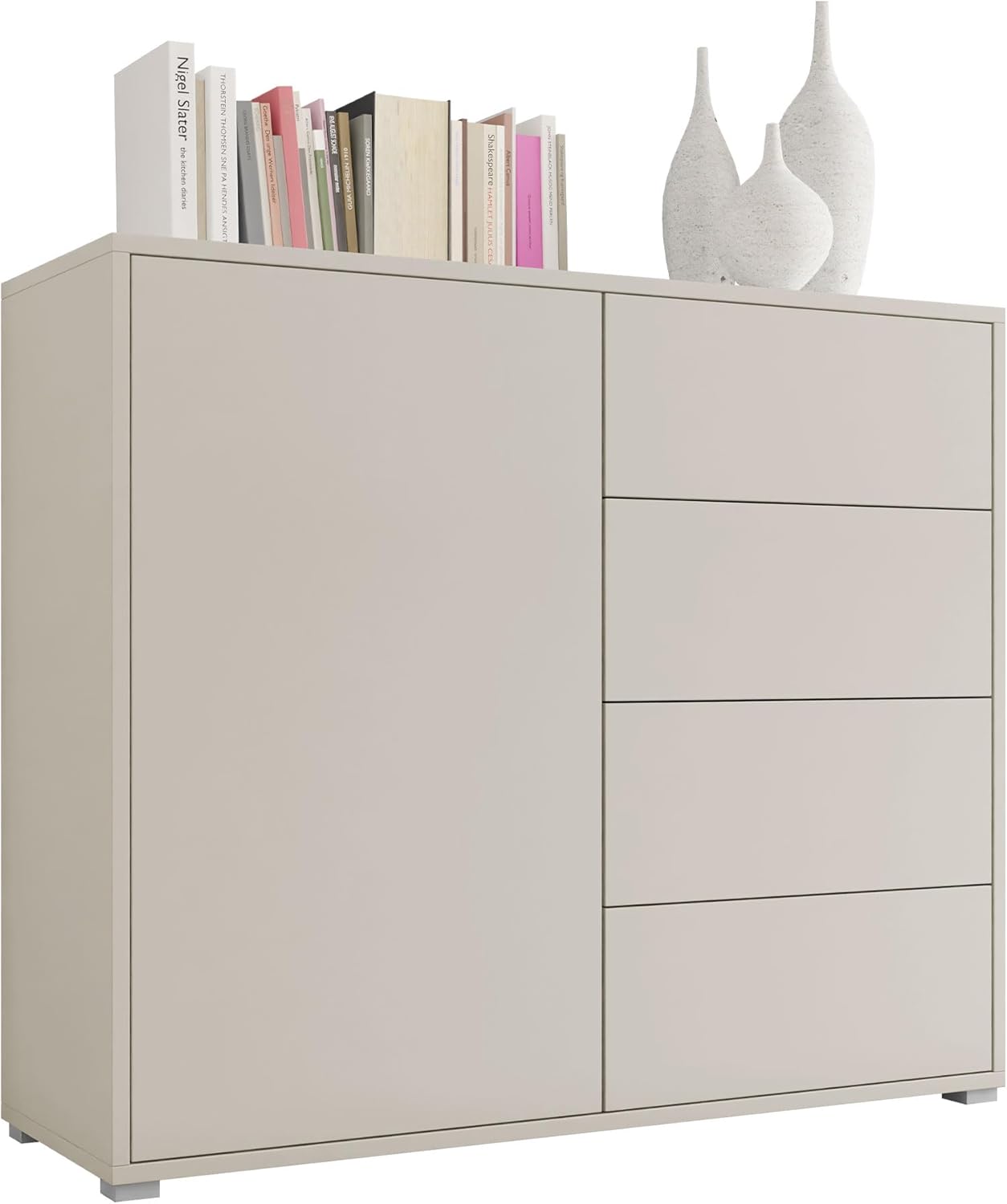 Mirjan24 Kommode mit 4 Schubladen Gesita K1D4SZ 100, Diele, Flur, Highboard, Mehrzweckschrank, Sideboard mit 1 Tür und 4 Schubladen, Wohnzimmer, Push to Open (Cashmere)