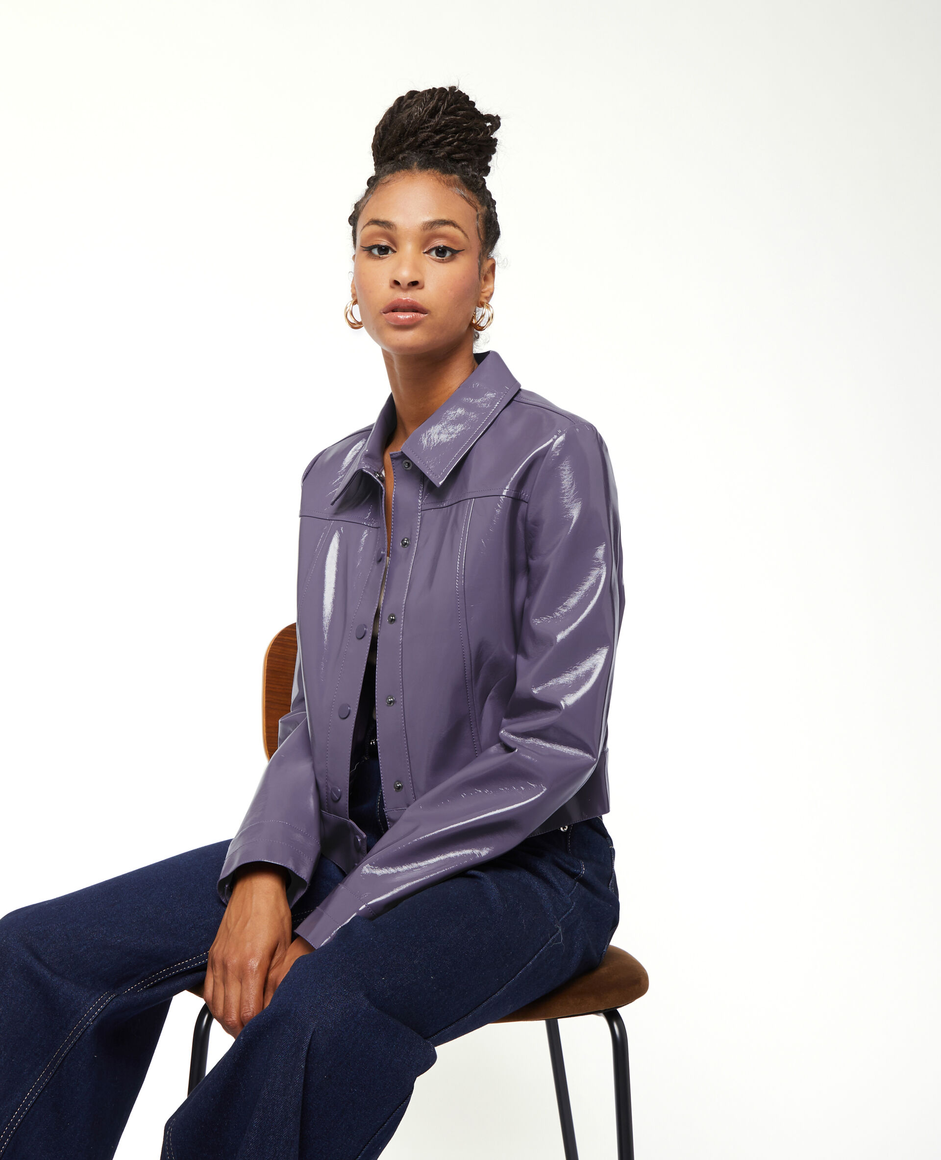 Veste courte et droite en vinyle - Lilas