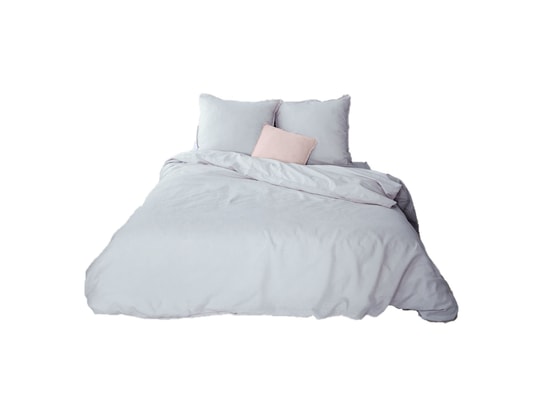 COTE DECO - Ensemble couette + 2 oreillers Parure de lit - coton et lin - 240 x 260 cm - gris