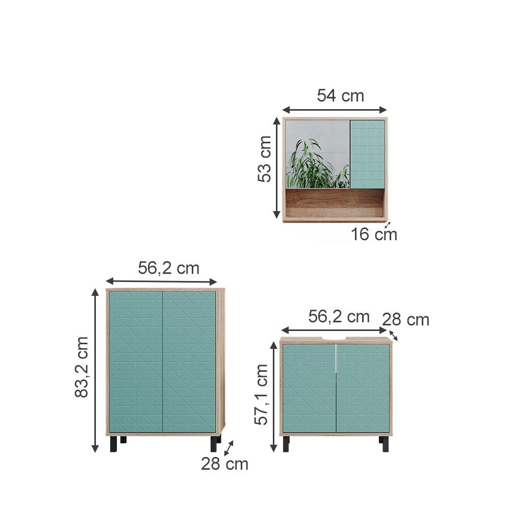 Vicco Badmöbel-Set Agasta sonoma, Badezimmerschränke 3D Optik