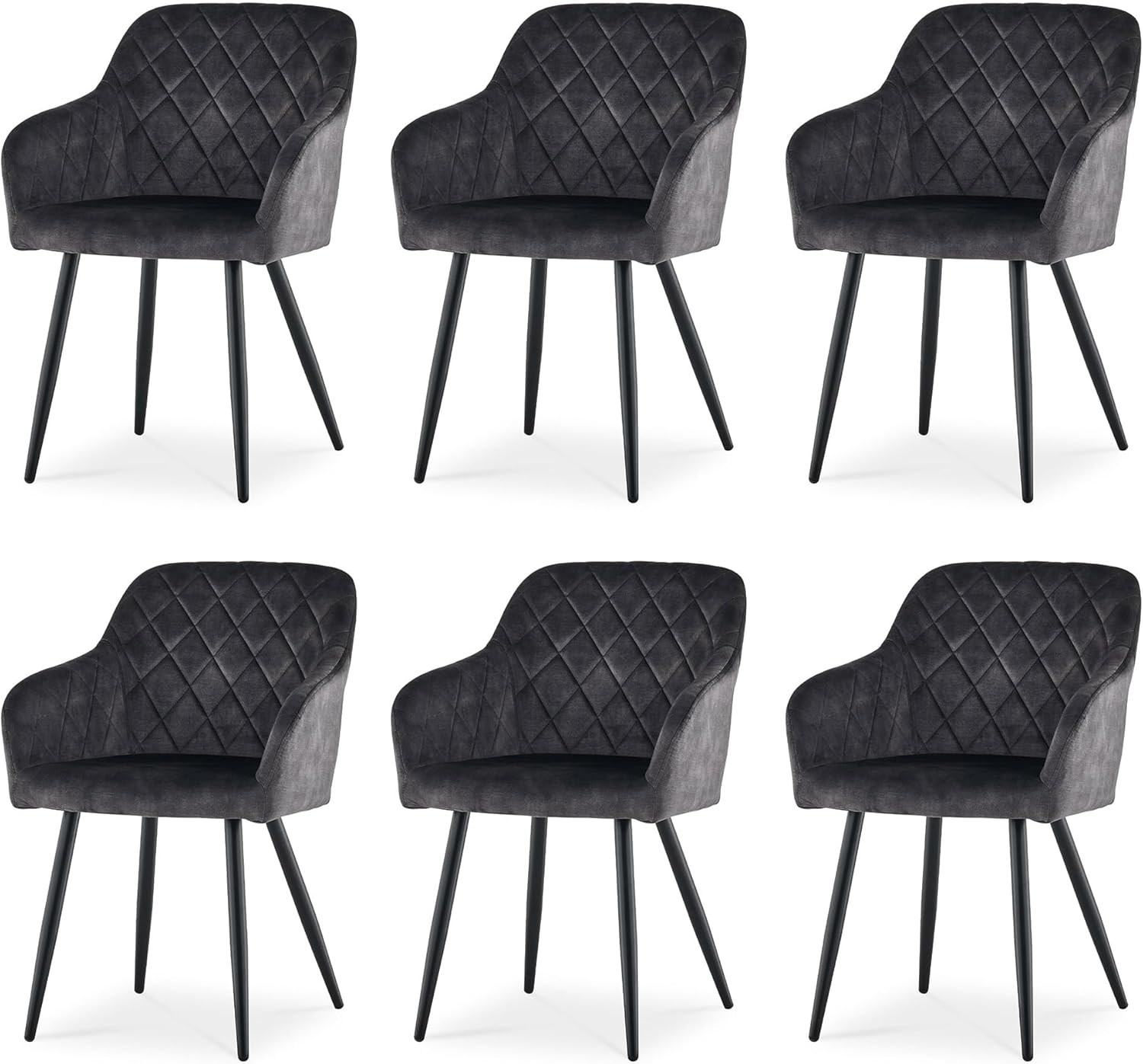 CLIPOP Esszimmerstühle 6er Set, Küchenstuhl Samt Bezug Wohnzimmerstuhl Polsterstuhl mit Armlehne Metallbeine Polstersessel Stuhl für Esszimmer Wohnzimmer Küche (6, Samt Kohlenstoffgrau)