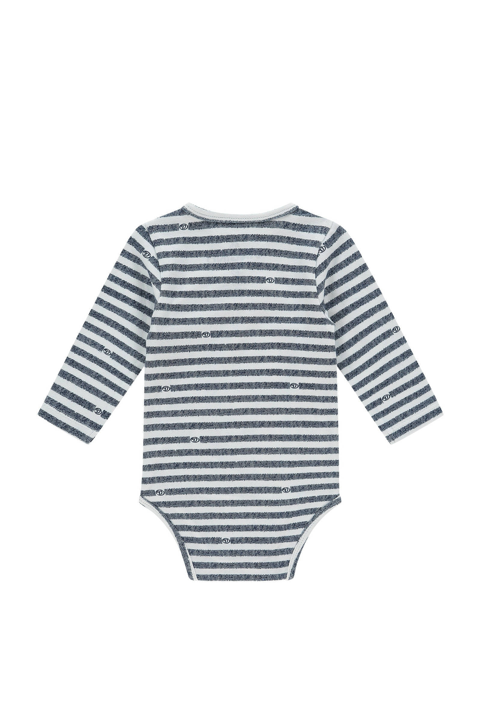 Vingino baby gestreepte romper Perry met overslag donkerblauw/wit