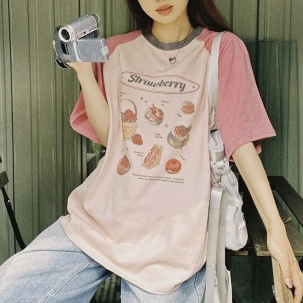 Cloud Nine - Raglan T-shirt met korte mouwen en ronde hals en cakeprint