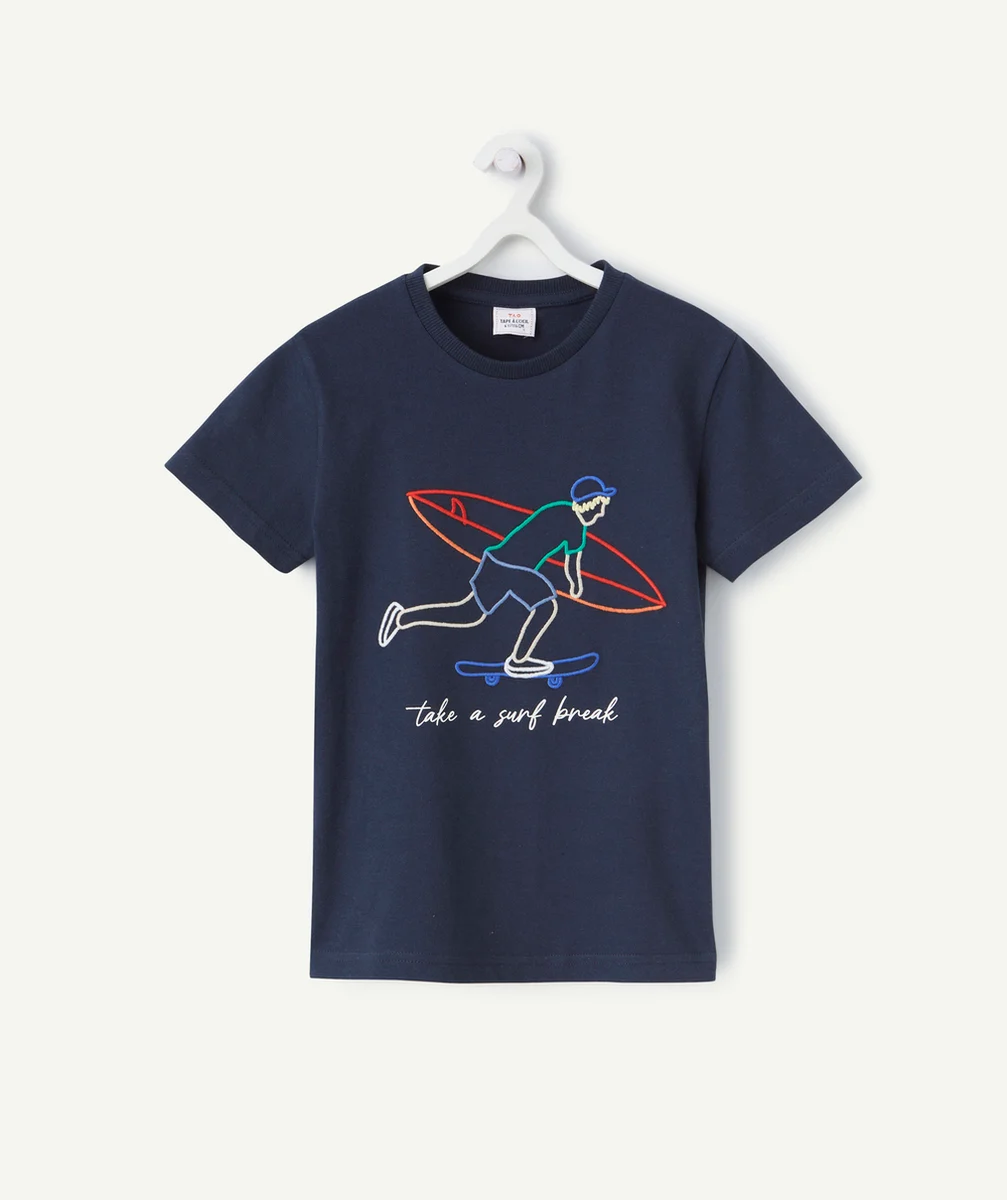 t-shirt manches courtes garçon en coton bio avec broderies surfeur