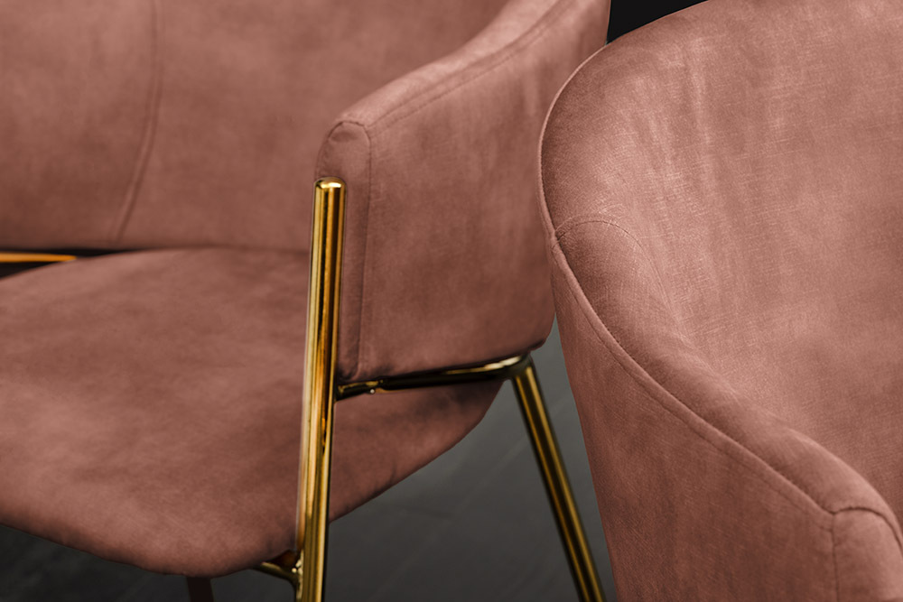 Design Stuhl NOBLESSE rosé Samt golden verchromtes Metallgestell Retro-Look