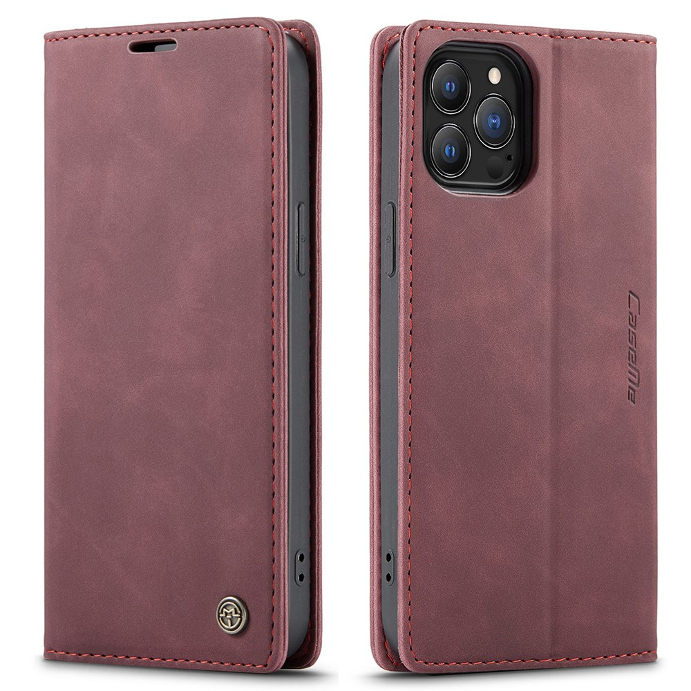 iPhone 13 Pro Leder Tasche Flip Wallet Etui mit Kartenfächern - Dunkelrot
