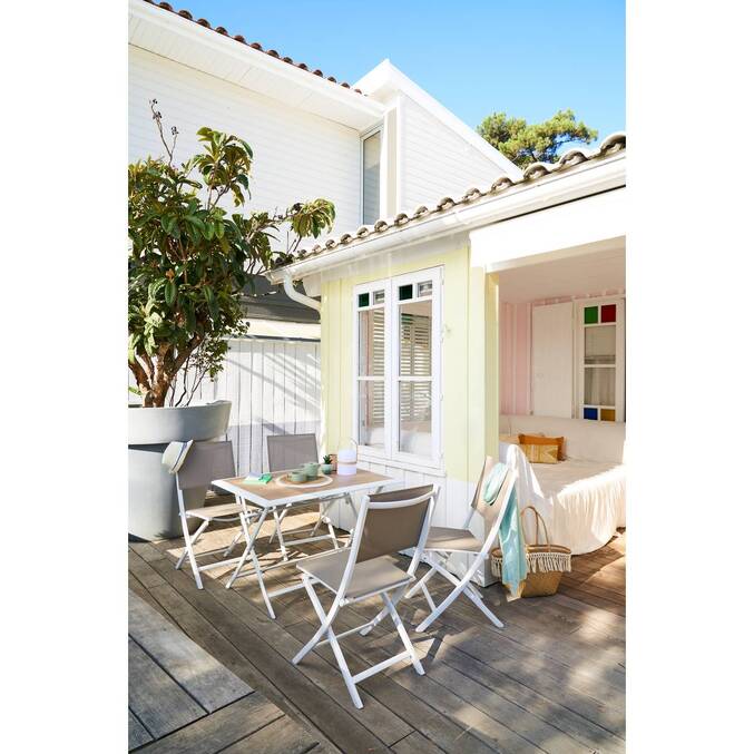 Lot de 4 chaises de jardin pliantes ESSENTIA Lin & Blanc