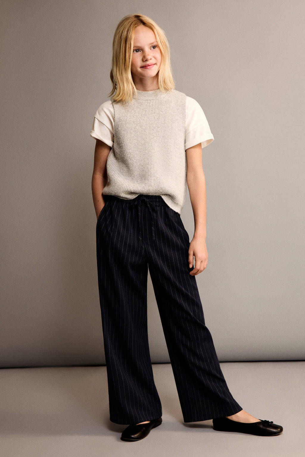 Mango Kids wide leg casual broek marine