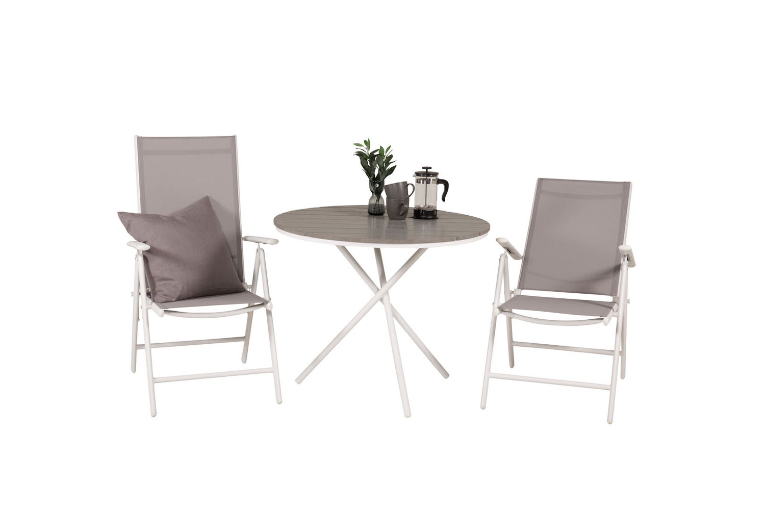 Parma tuinset: tafel Ø90cm en 2 Break stoelen, wit, grijs, crème. 90 x 90 x 74 cm