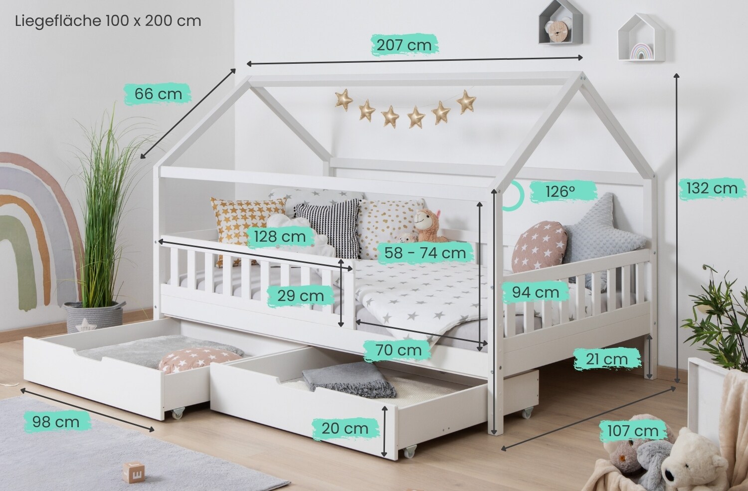 TiCAA Kinderbett Hausbett 