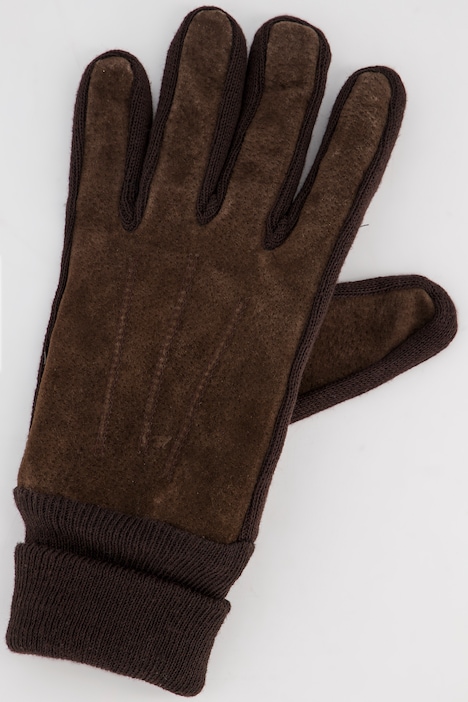 Leder-Handschuhe, Veloursleder, Strick-Einsätze, warmes Futter