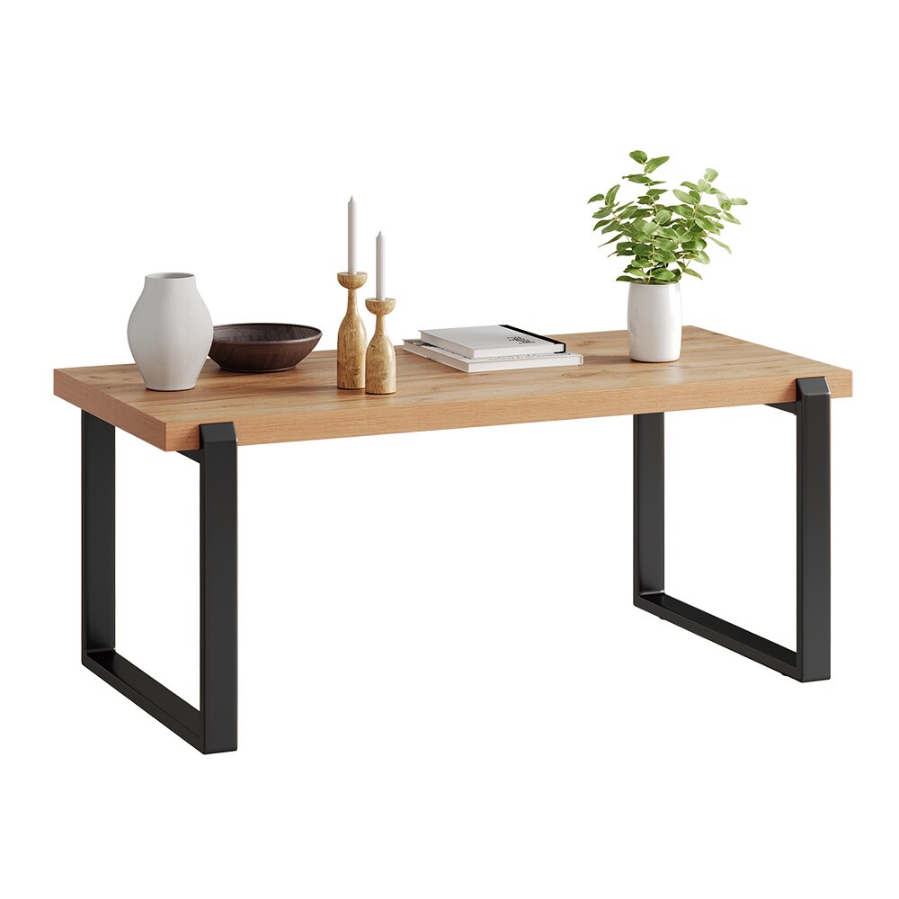 Vicco Couchtisch Halifax Eiche Schwarz 110 x 46 cm mit einem Metallrahmen
