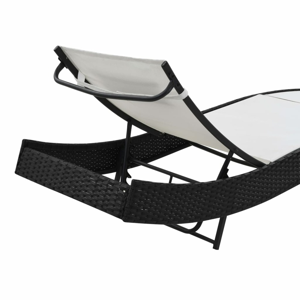 Transat chaise longue bain de soleil lit de jardin terrasse meuble d'extérieur avec oreiller résine tressée noir