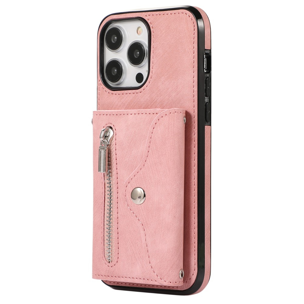 iPhone 14 Pro Max Necklace Leder Schutz Hülle mit Kartenfächer   Handykette (RFID Schutz) - Rosa