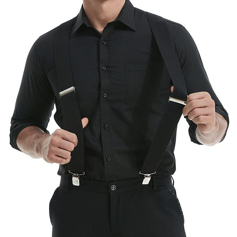 (100cm) Elastische Hosenträger Anti-Rutsch Suspenders mit Clip Verschluss - Schwarz