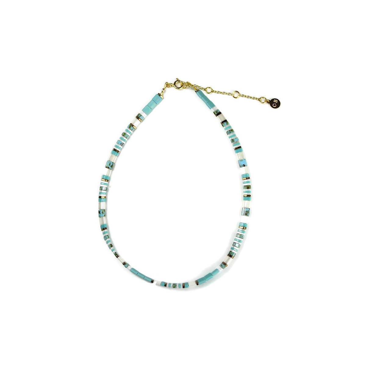 Collier Claire BERTEAU Aqua Perles plates en verre 1