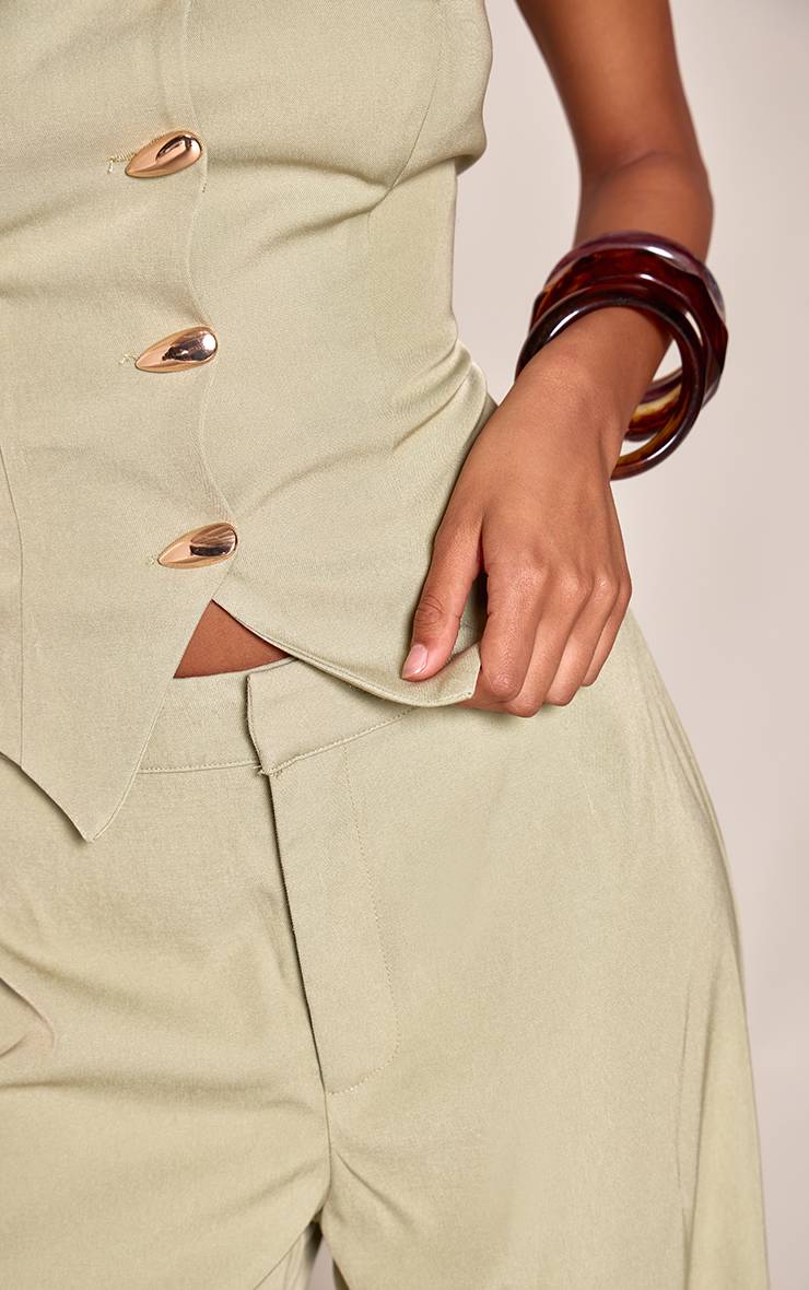 Vert Sauge Pantalon Tailleur Coordonné À Détails Contrastés