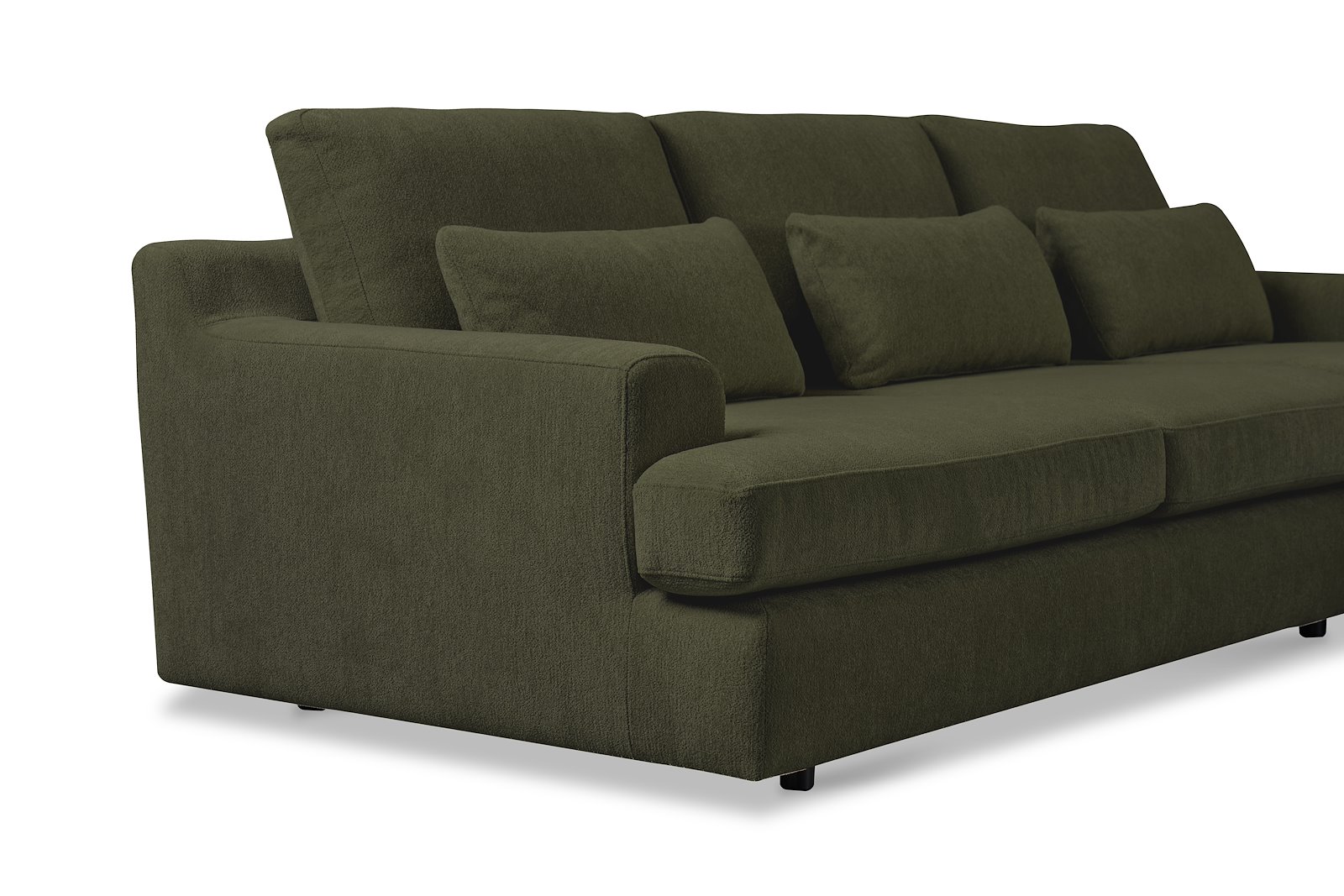 Roma Sofa 2,5-seter med sjeselong høyre. Tekstil Raven 78 Green med sorte ben
