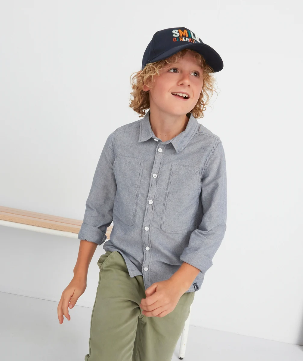 CHEMISE BLEUE EN COTON EFFET MOUCHETÉ GARÇON
