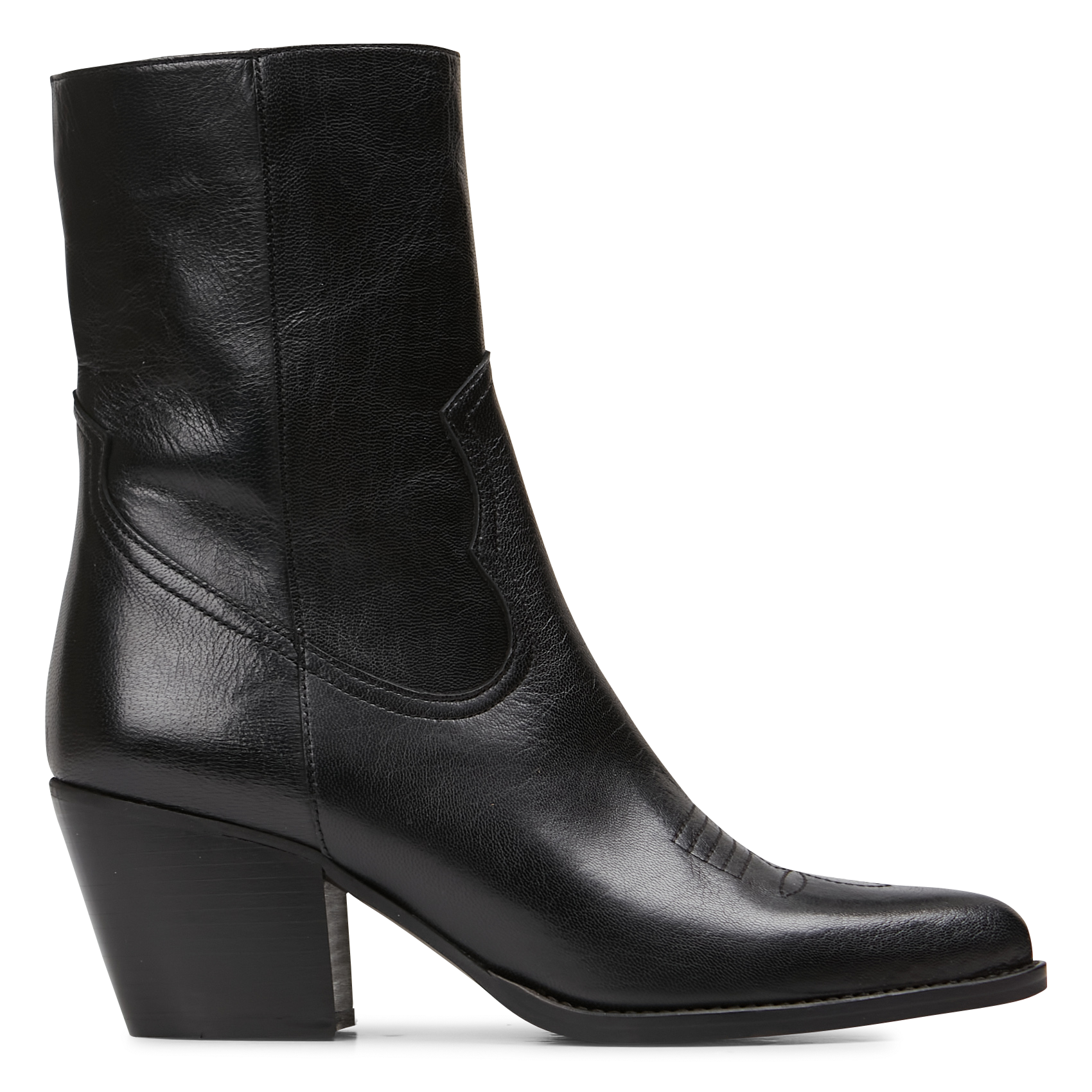 DJAMENA - Bottines surpiquées à talon en cuir| Noir