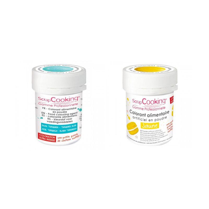 2 colorants alimentaires en poudre - turquoise-jaune Scrapcooking