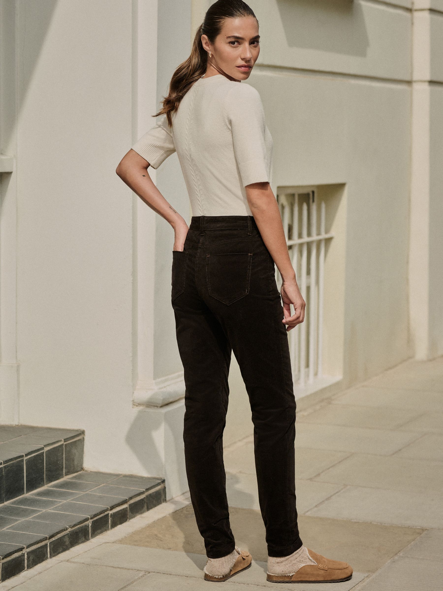 Chocoladebruin - Corduroy skinny broek