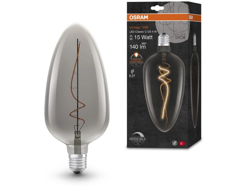 OSRAM Lampe Vintage 1906 CLA125, 4W, E27, Warmweiss Dimmbare LED-Lampen, Vintage-Edition