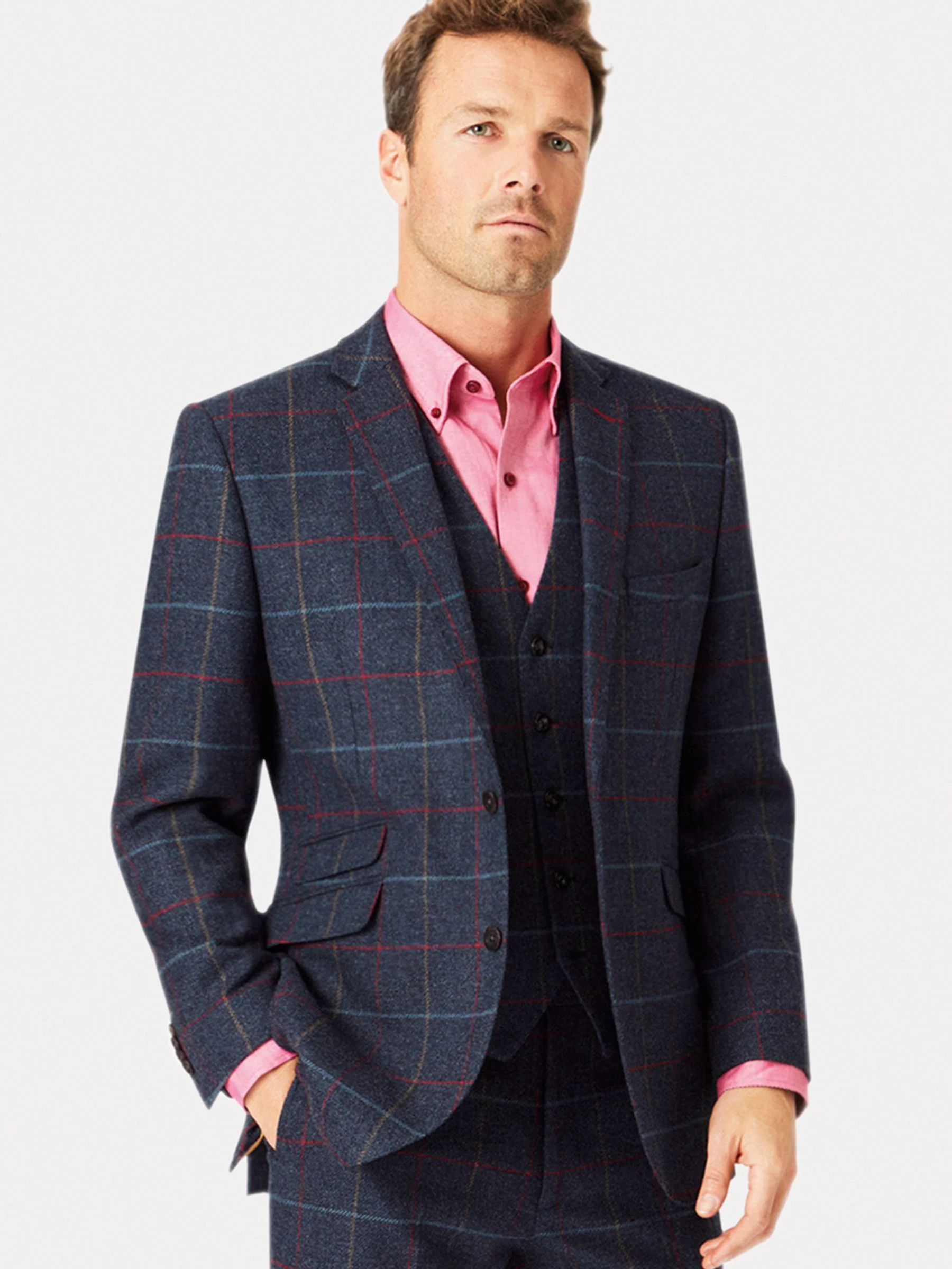 Blauw - Brook Taverner Check Wool Suit Jacket