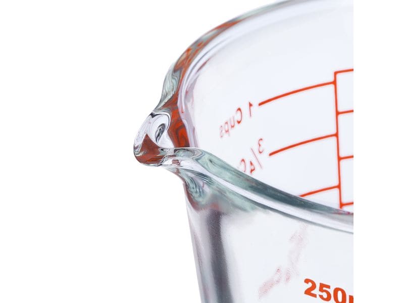 relaxdays Messbecher 250 ml, Rot/Transparent Glasmessbecher