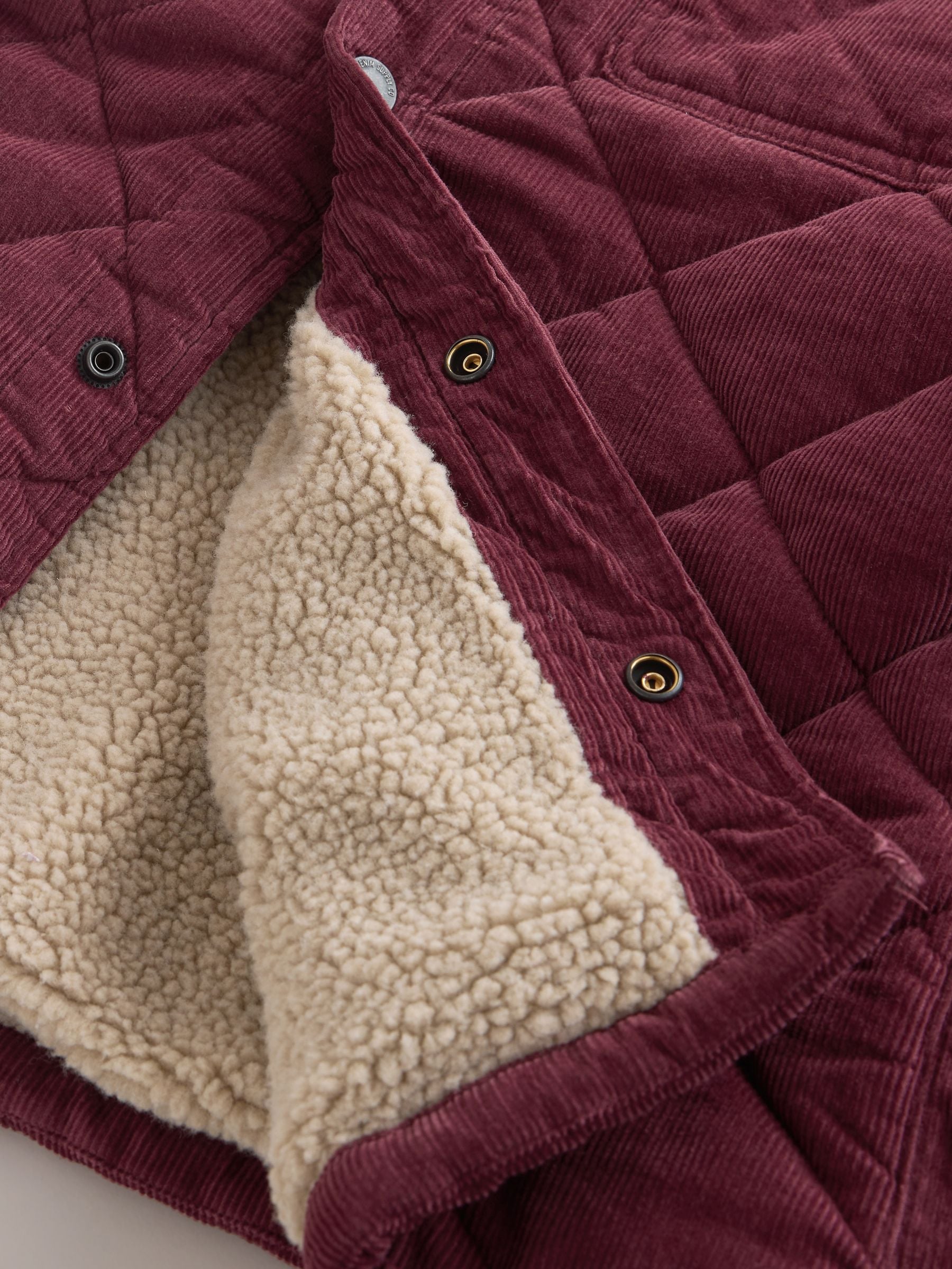 Bordeauxrood - Borg Lined Diamond Quilt Corduroy Shacket