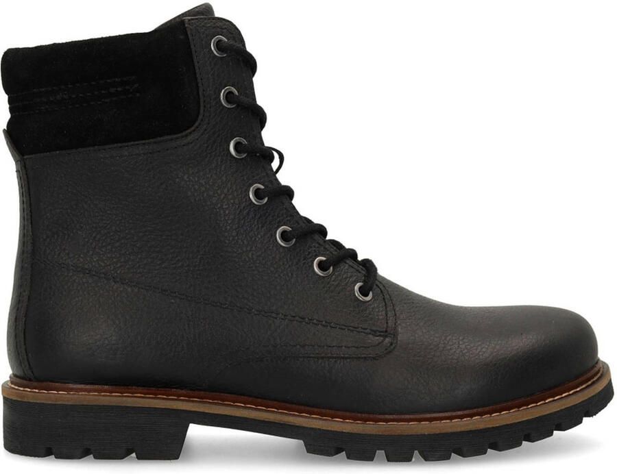 Manfield Heren Zwarte leren veterboots