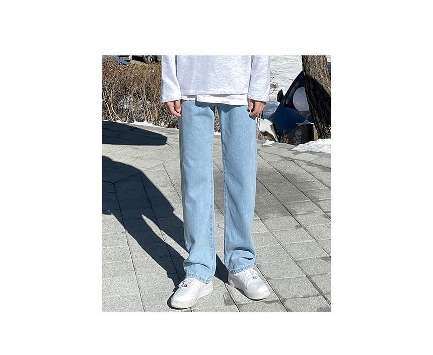 Okwano - Mid Rise Washed Straight Leg Jeans