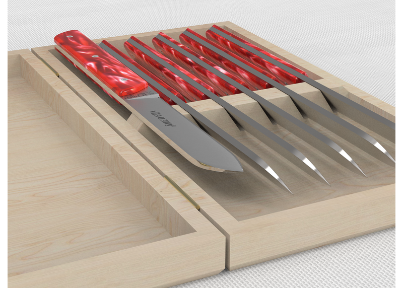 Service de 6 couteaux de table avec un manche en Madreperlato Rouge et lame en acier inoxidable