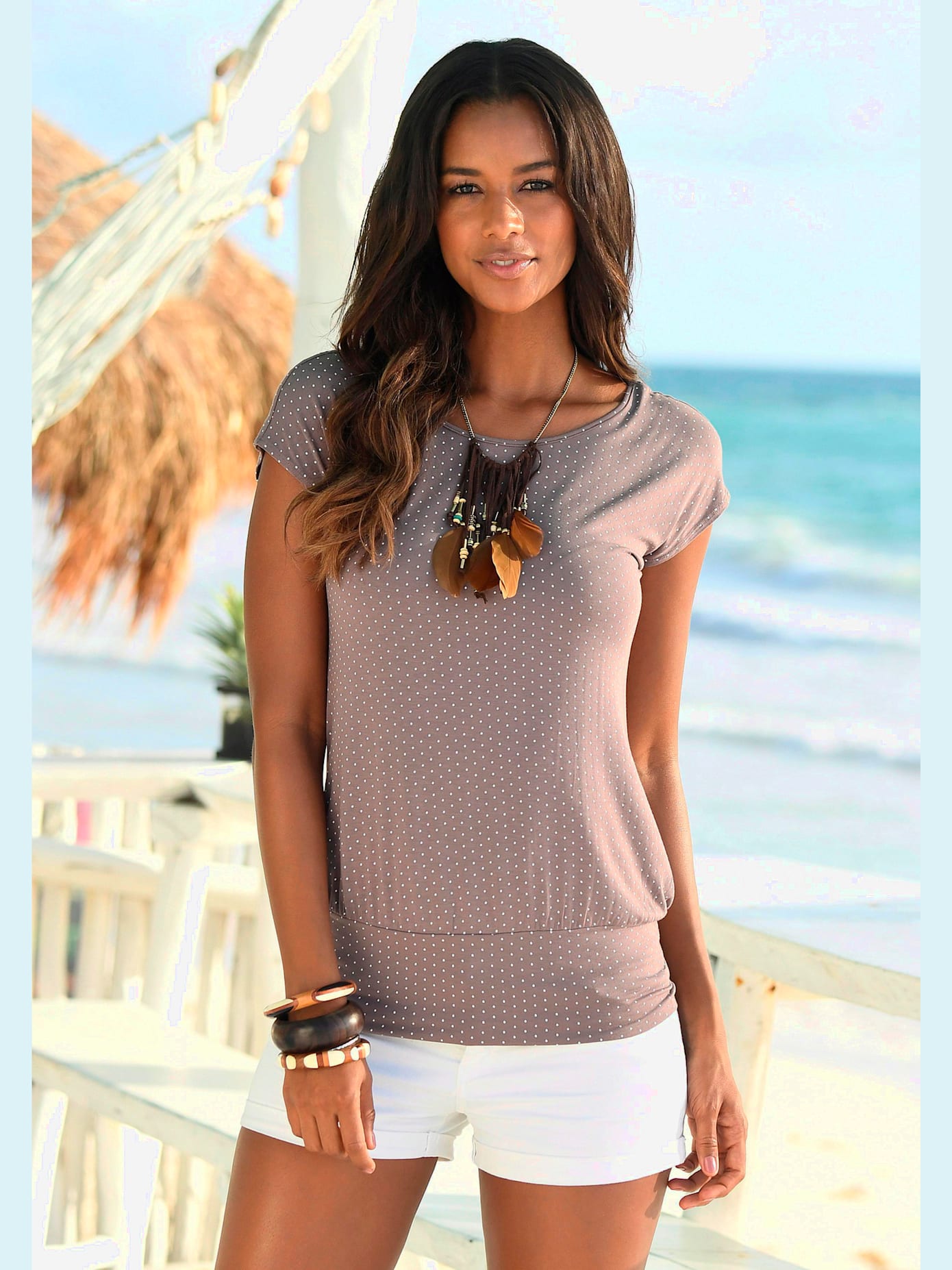 T-shirt long t-shirt lascana avec joli imprimé à pois