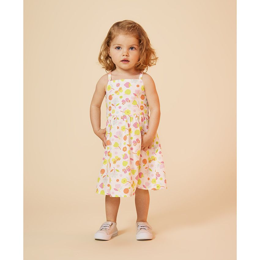 Robe à bretelles imprimé fantaisie pour bébé fille - Blanc