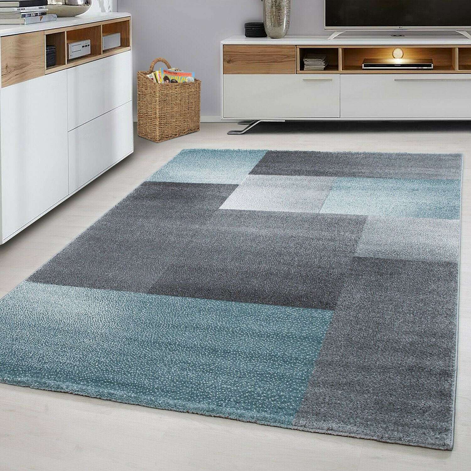Stilvoller Designer-Kurzflorteppich mit kariertem Design – Rechteckiger Teppich
