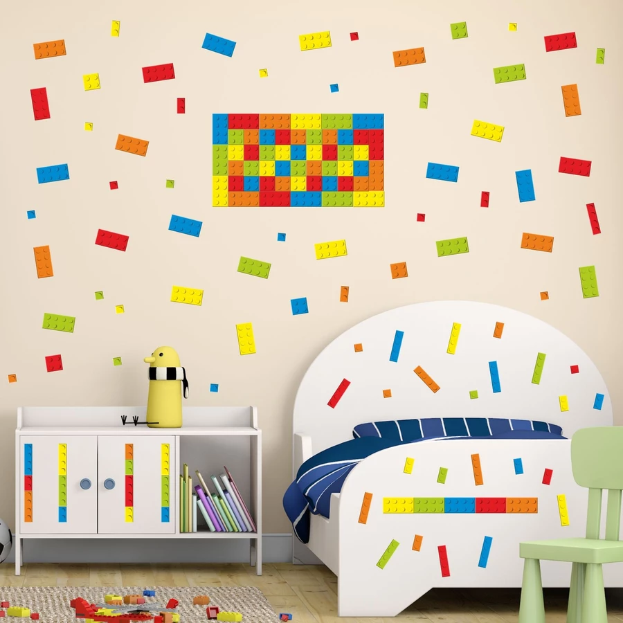 Nikima Wandtattoo 130 Lego-Steine Bricks Bausteine - 146 Stück* Möbelaufkleber bunt