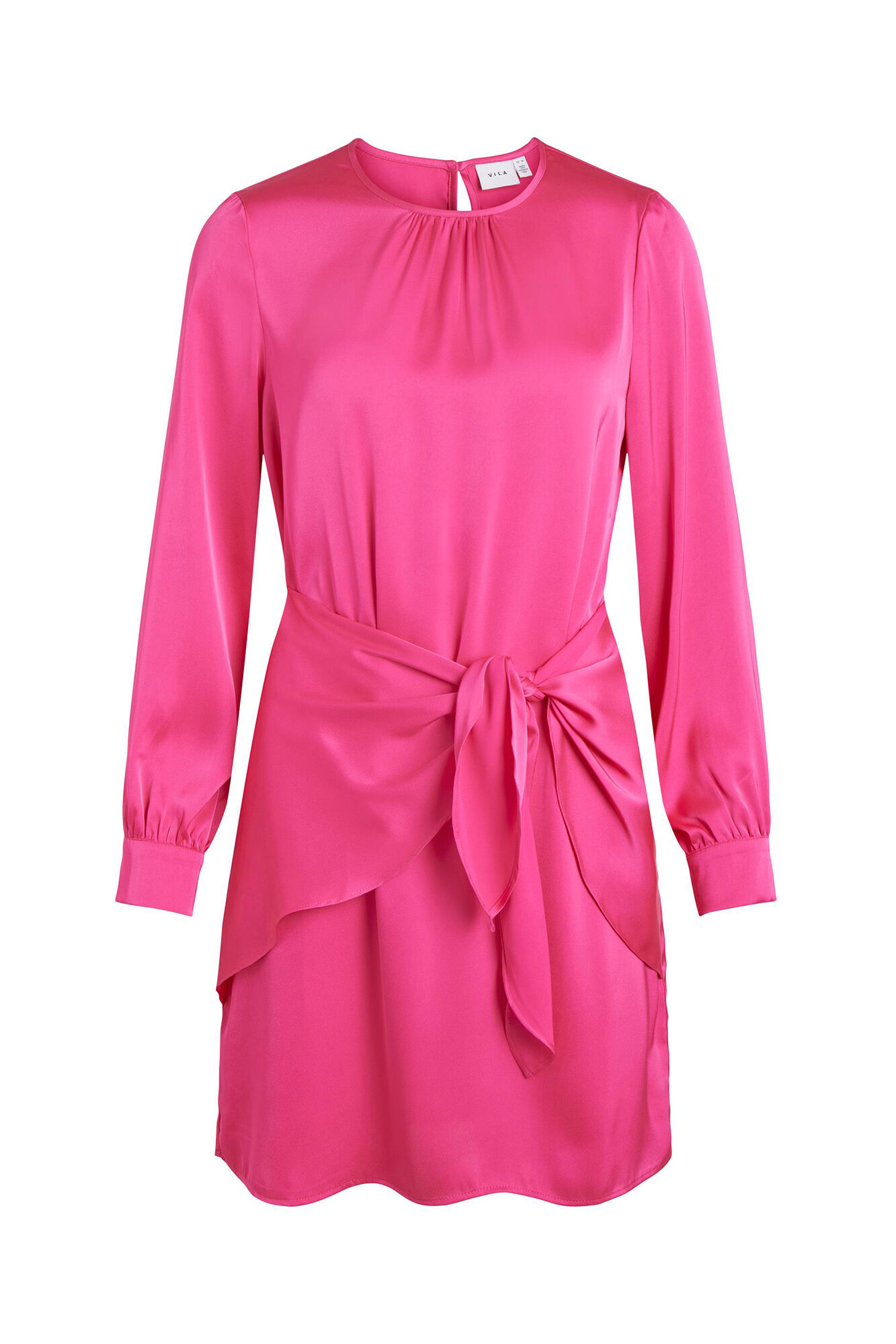 Vestido curto de manga comprida. - Rosa