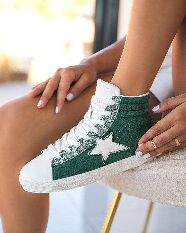 Basket femme étoile verte montante à lacets - Inaya