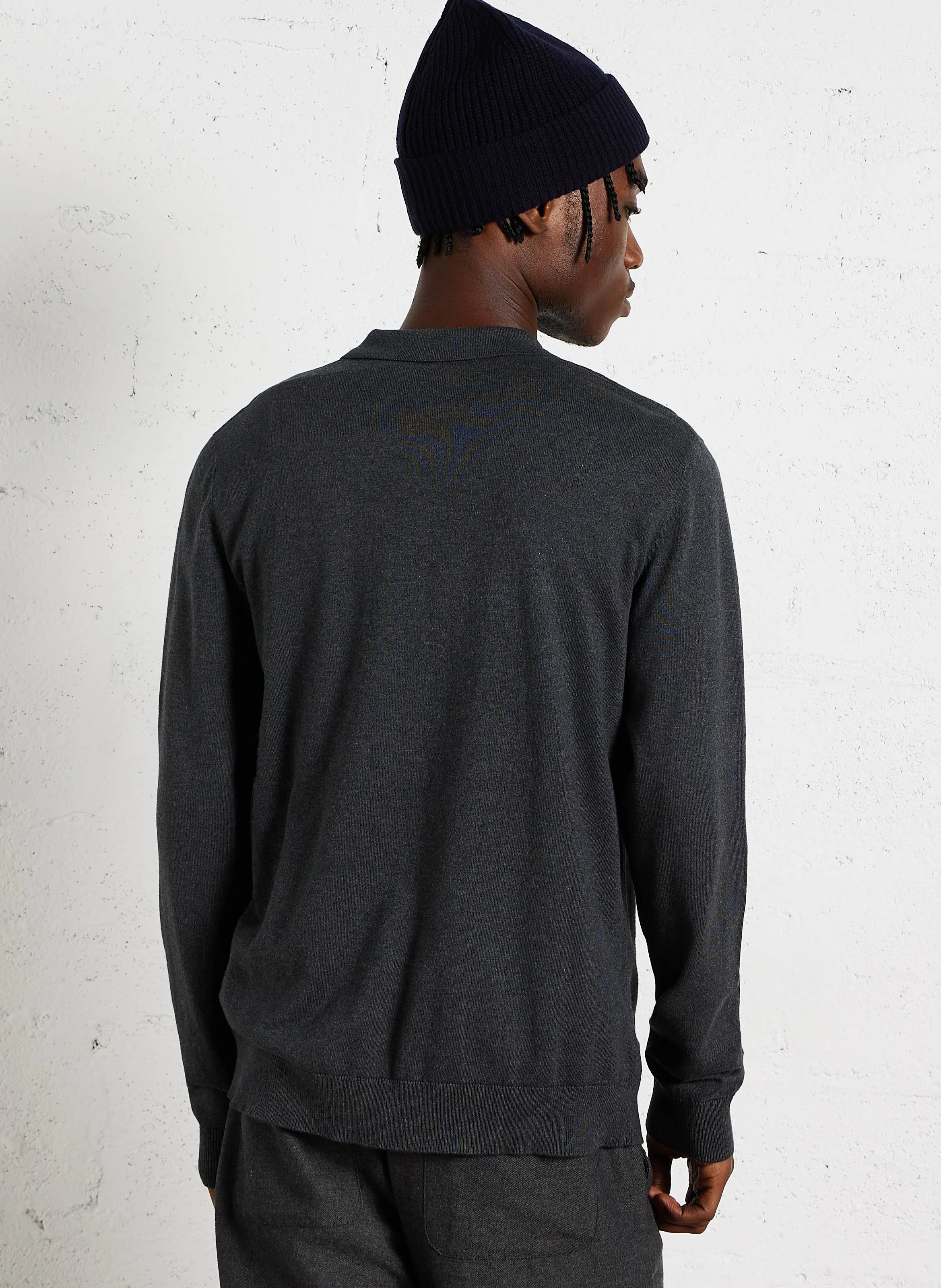 BERG - Pull droit col polo en coton | Gris