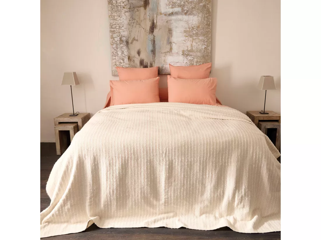 Dessus de lit 230x250 cm coton et lin mélangés ETRETAT écru naturel