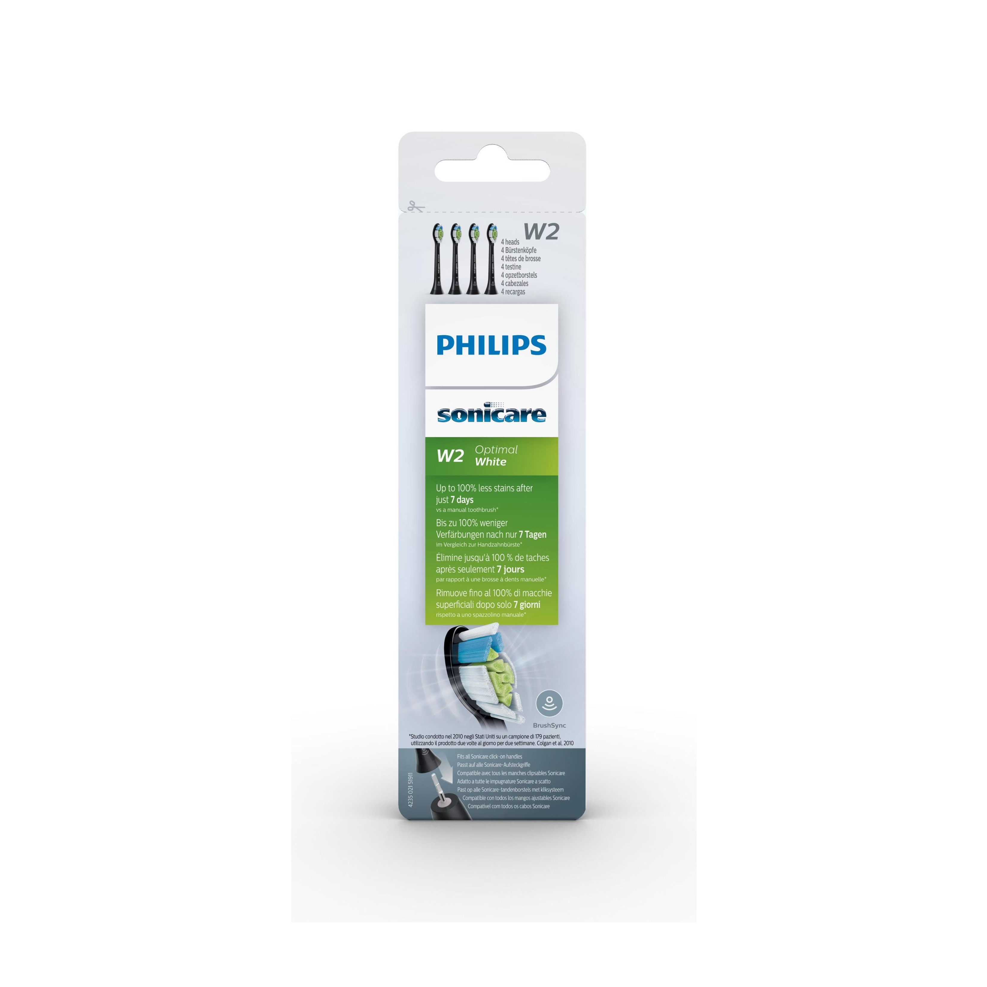 (4er Set) W2 Optimal White Ersatz Zahnbürstenkopf für Philips Sonicare Elektrische Zahnbürsten (HX6064/11) - Schwarz