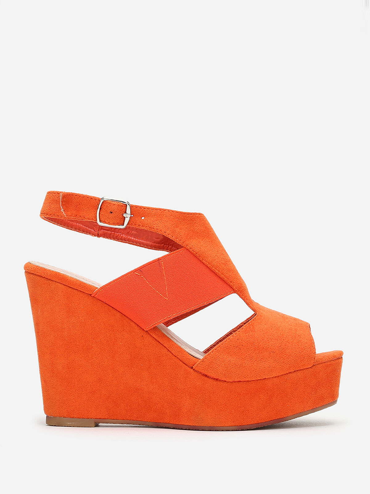 Sandales compensées à bride asymétrique- orange
