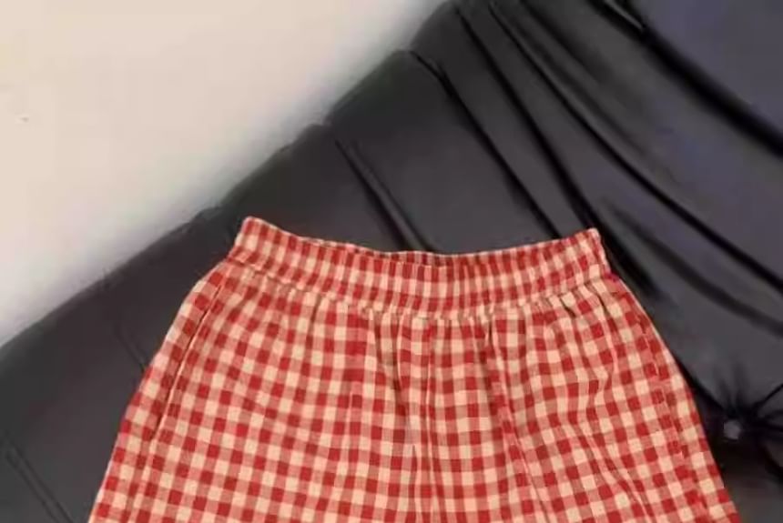 GOUB - Elastische taille geruite pyjamabroek / korte broek
