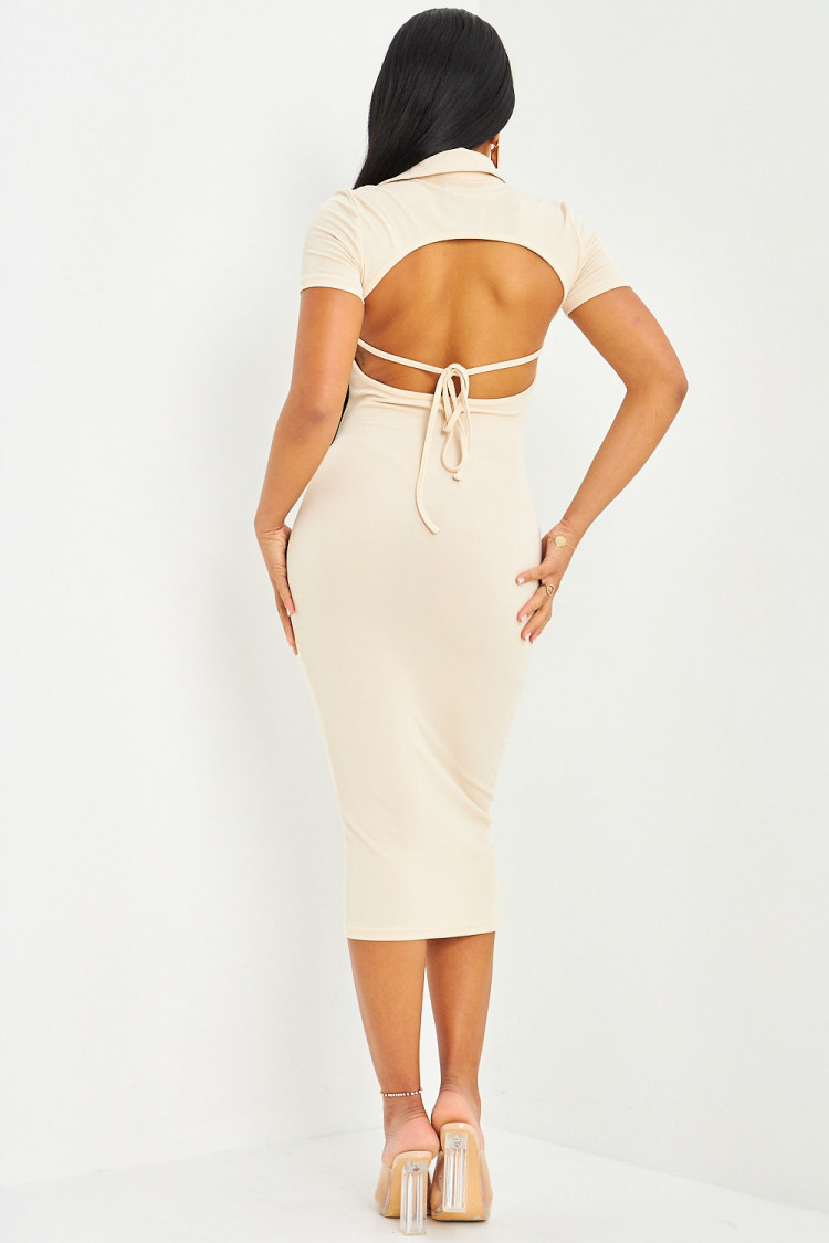 Robe dos nu col polo ivoire