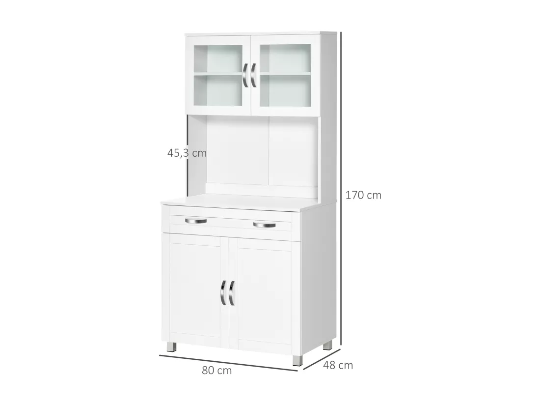 HOMCOM Armoire de cuisine contemporaine multi-rangement 2 placards portes grand tiroir coulissant panneaux MDF blanc