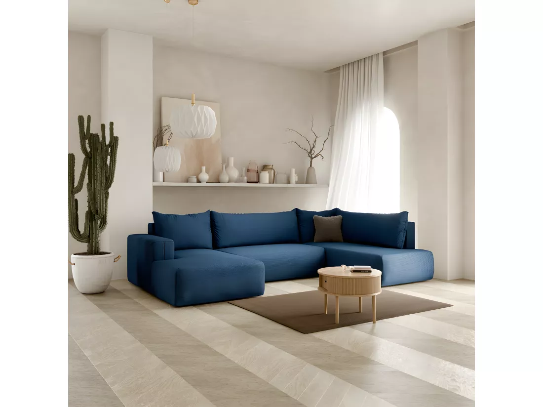 Canapé U 5 places convertible coffre Bliss Bleu