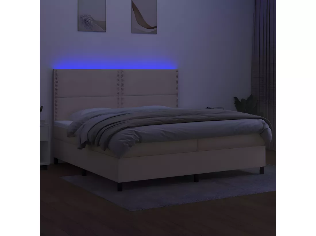 Sommier tapissier et matelas et LED Crème 200x200 cm Tissu